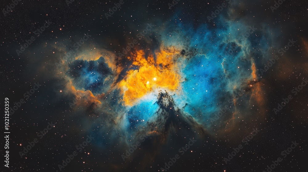 Vivid cosmic nebula glowing with vibrant blue and orange hues in the vastness of space. Vivid cosmic nebula glowing with vibrant blue and orange hues in the vastness of space.