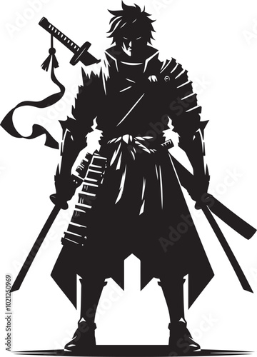 samurai warrior sward man mascot Silhouette illustration isolated on a white background