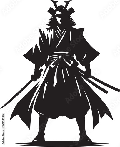 samurai warrior sward man mascot Silhouette illustration isolated on a white background