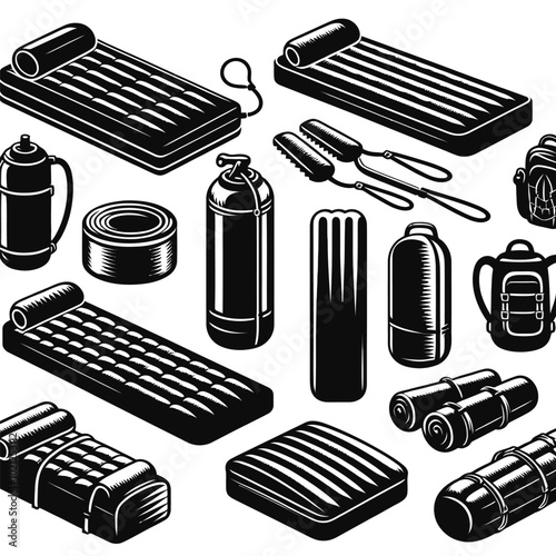 Sleeping pad or air mattress Silhouette Set Vector2.eps