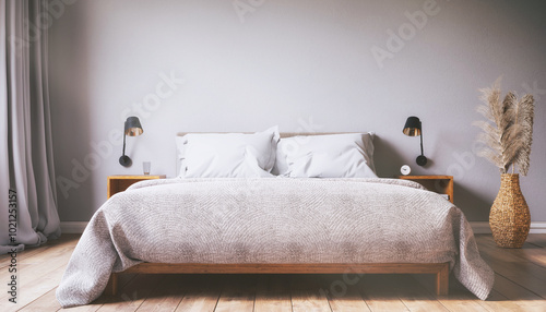 Fototapeta Naklejka Na Ścianę i Meble -  3d rendering of a Scandinavian bedroom.