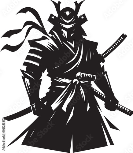 samurai warrior sward man mascot Silhouette illustration isolated on a white background