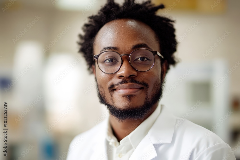 Happy African American Man in White Lab Coat Portrait Happy African American Man in White Lab Coat Portrait