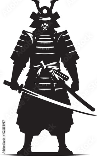 samurai warrior sward man mascot Silhouette illustration isolated on a white background