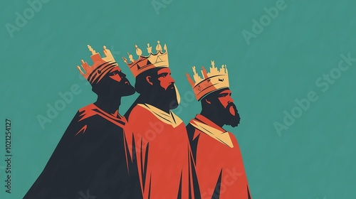 Three kings following the star of bethlehem in minimalist illustration, reyes magos