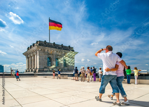 Photography Berlin, Germany, July 29 2009, Visitors Enjoy Stunning Views From Reichstag Roof