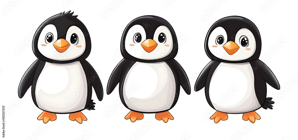 three set of cute penguin isolated transparent background