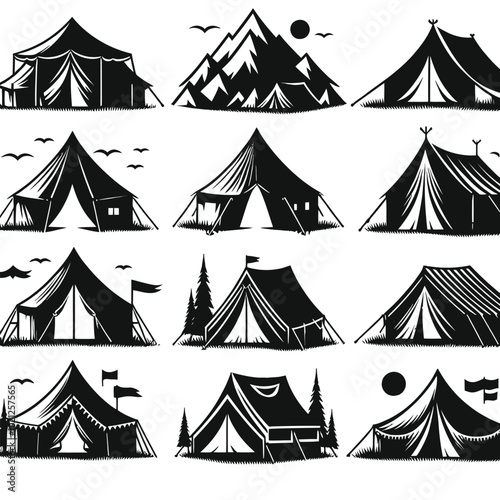 Tent Silhouette Set Vector