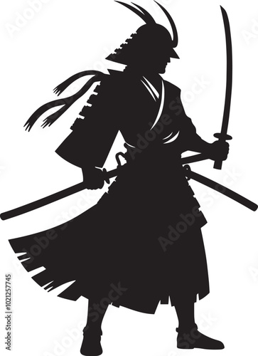 samurai warrior sward man mascot Silhouette illustration isolated on a white background