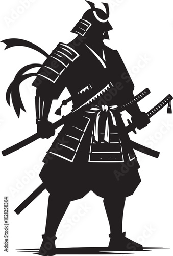 samurai warrior sward man mascot Silhouette illustration isolated on a white background