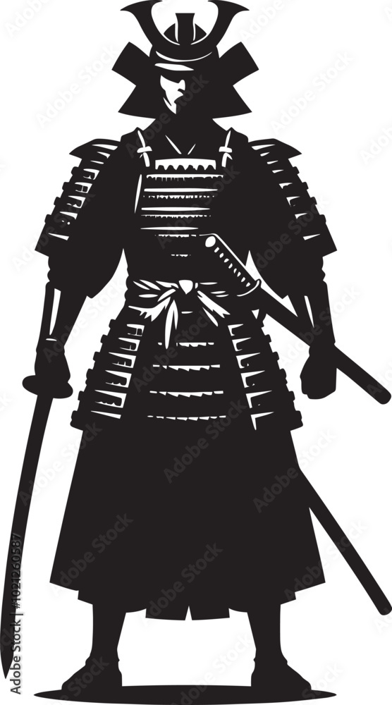 Fototapeta premium samurai warrior sward man mascot Silhouette illustration isolated on a white background