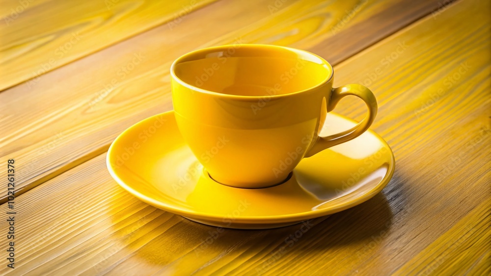Obraz premium Bright Yellow Cup on Table - Perfect for Morning Coffee or Tea - Vibrant Kitchenware for Home Decor