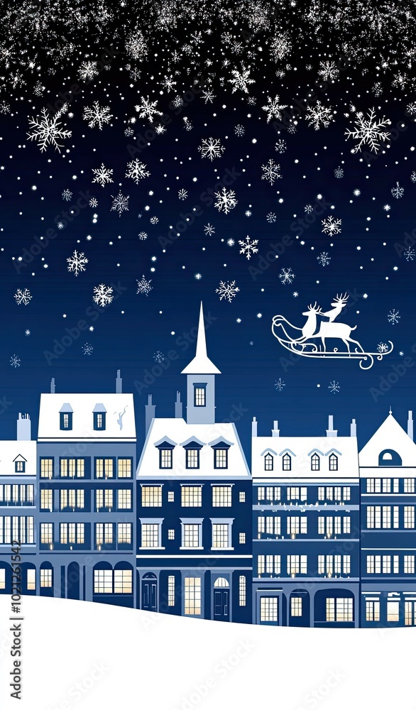 A silhouette of Santa Claus and his reindeer flies in a sleigh against a beautiful starry night sky, creating a magical Christmas atmosphere in a serene forest setting. A silhouette of Santa Claus and his reindeer flies in a sleigh against a beautiful starry night sky, creating a magical Christmas atmosphere in a serene forest setting.