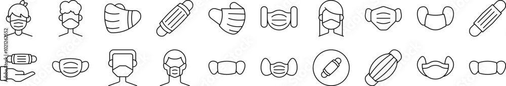 Fototapeta premium Collection of Line Icons of Medical Face Mask Drawn with Thin Line for apps, web sites, banners, infographics and other types of design