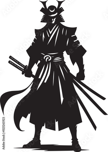 samurai warrior sward man mascot Silhouette illustration isolated on a white background