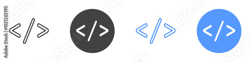 Code icon Flat art in black and white isolated