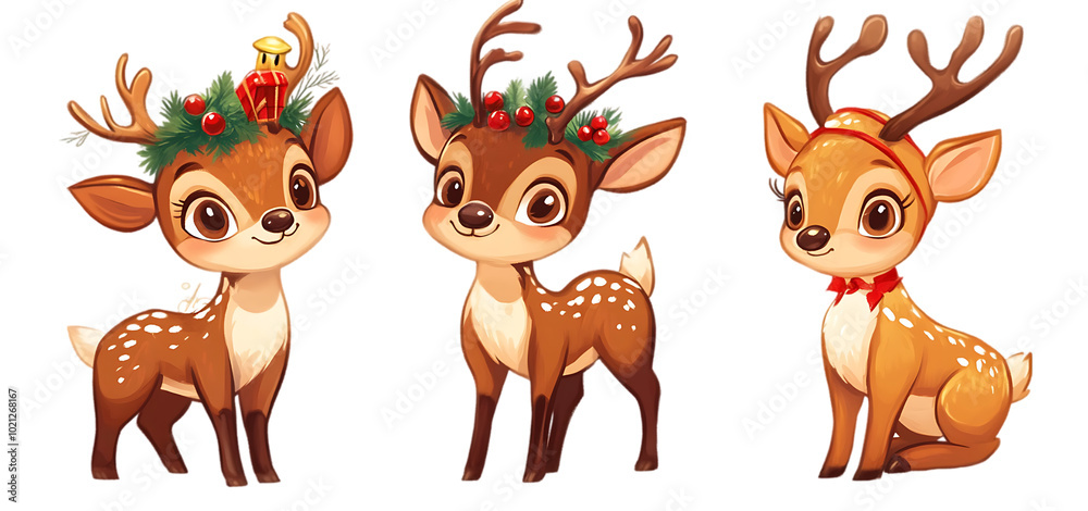 Naklejka premium three set of cute Christmas reindeer isolated transparent background