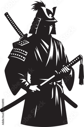 samurai warrior sward man mascot Silhouette illustration isolated on a white background