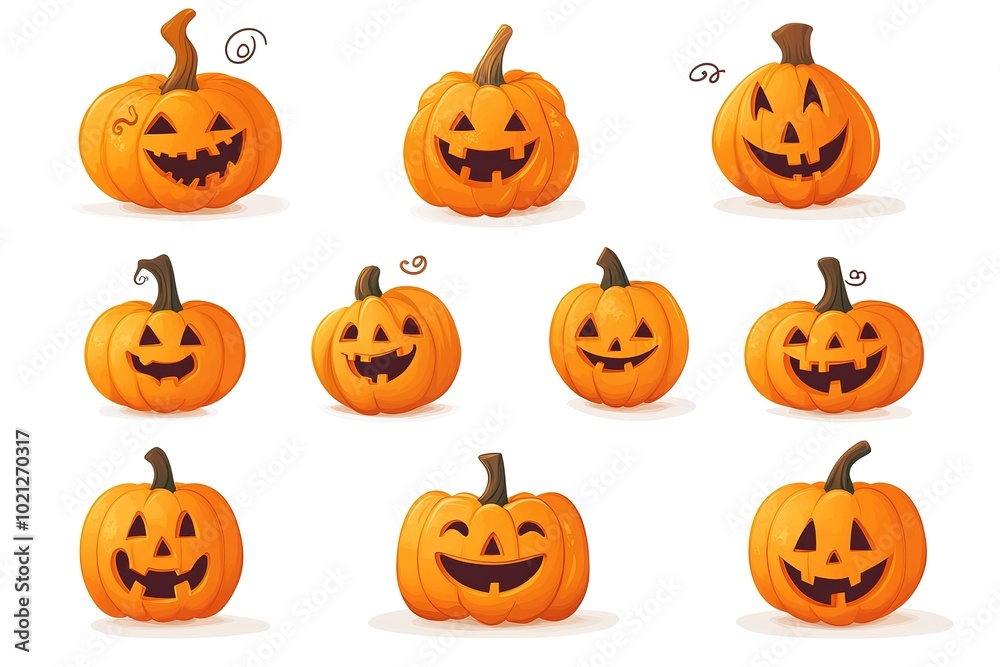 Set of orange pumpkins with different faces on a white background, vector illustration style, flat design Set of orange pumpkins with different faces on a white background, vector illustration style, flat design