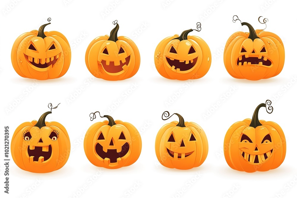 Set of orange pumpkins with different faces on a white background, vector illustration style, flat design Set of orange pumpkins with different faces on a white background, vector illustration style, flat design