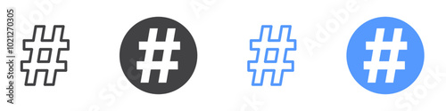 Hashtag icon Flat art in black and white isolated