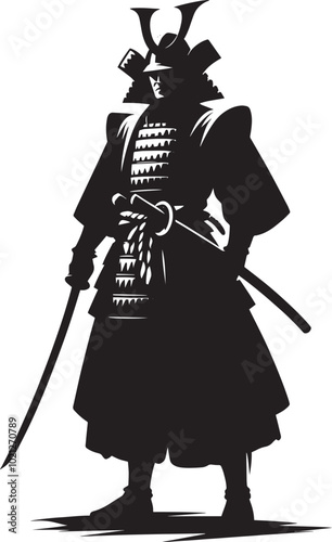 samurai warrior sward man mascot Silhouette illustration isolated on a white background