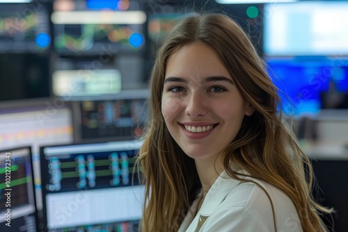 Female cybersecurity analyst joyfully working in the office Free Download Female cybersecurity analyst joyfully working in the office - GFXLoad