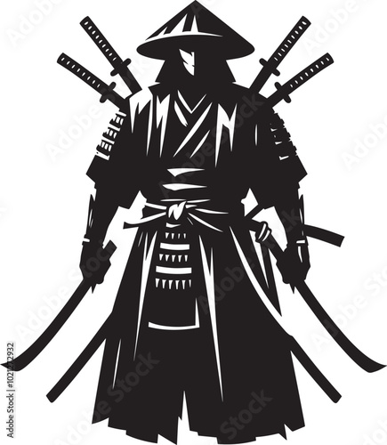 samurai warrior sward man mascot Silhouette illustration isolated on a white background