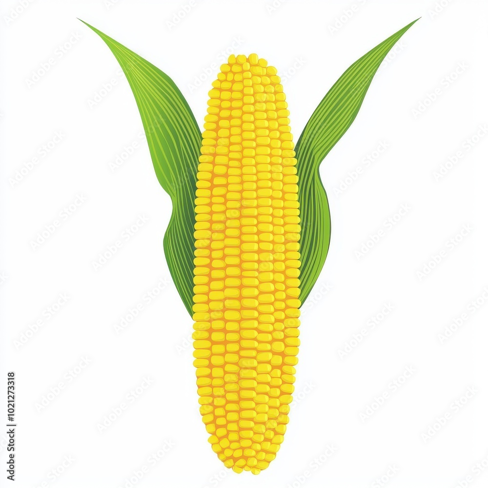 Obraz premium Isolated Corn Cob on White Background, flat design illustration