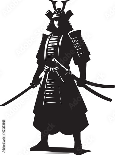 samurai warrior sward man mascot Silhouette illustration isolated on a white background