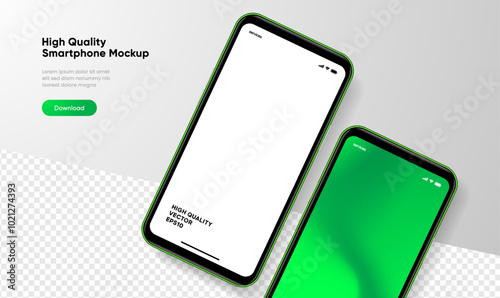 Realistic smartphone mockup. Mobile phone vector with isolated on white background. Device front view. 3D mobile phone with shadow. Realistic, high quality smart phone mockup for ui ux presentation.