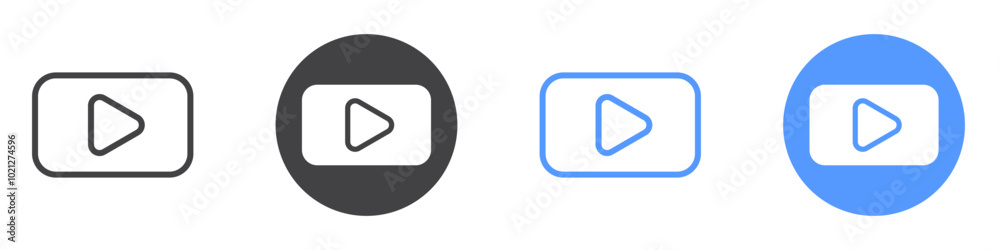 Play button icon Flat art in black and white isolated