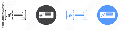 Plane Ticket icon Flat art in black and white isolated