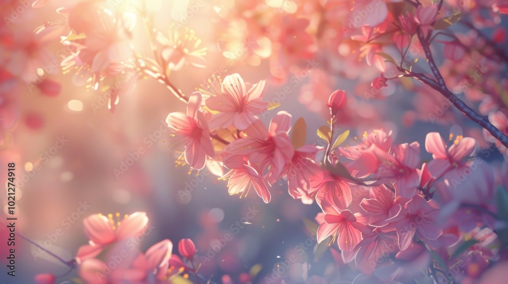 Delicate Pink Cherry Blossoms in Soft Sunlight Delicate Pink Cherry Blossoms in Soft Sunlight