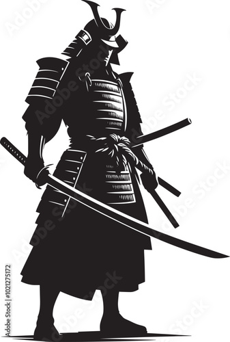 samurai warrior sward man mascot Silhouette illustration isolated on a white background