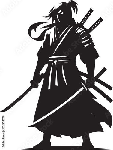 samurai warrior sward man mascot Silhouette illustration isolated on a white background