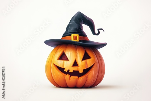 Halloween pumpkin with witch hat, isolated on a white background, in a cartoon style, High quality