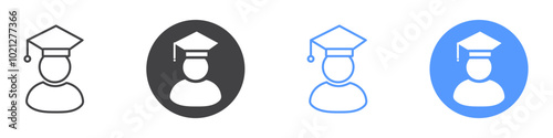 Student icon Flat art in black and white isolated