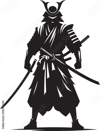 samurai warrior sward man mascot Silhouette illustration isolated on a white background