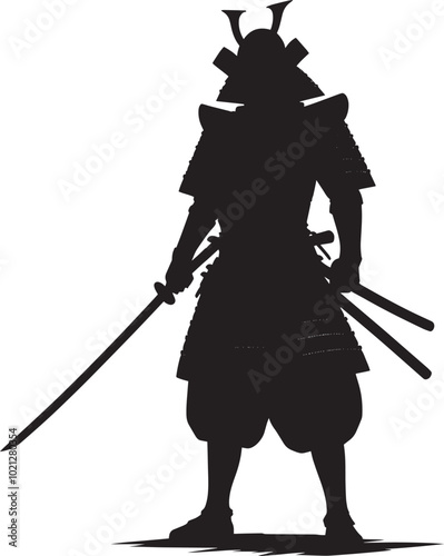 samurai warrior sward man mascot Silhouette illustration isolated on a white background
