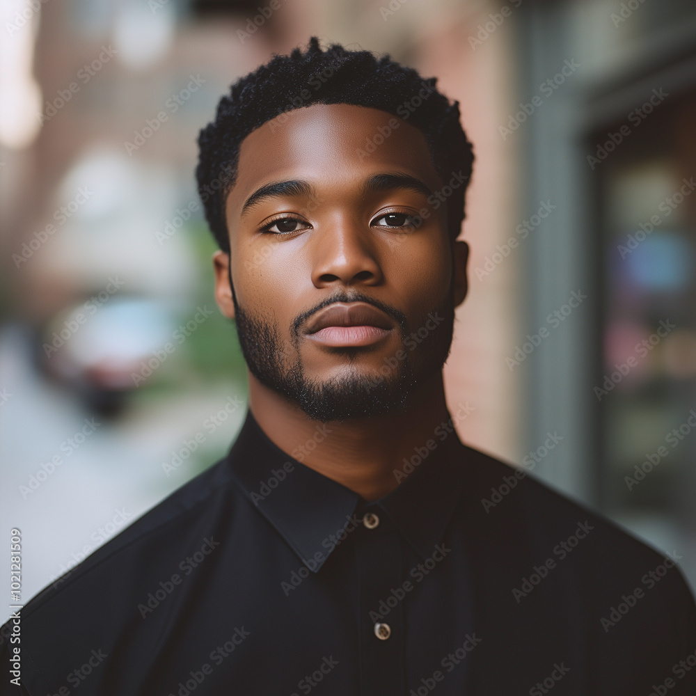 Portrait of a Stylish Young African American Man with Black Shirt and Confident Look Portrait of a Stylish Young African American Man with Black Shirt and Confident Look