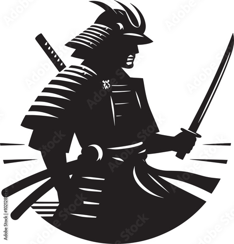 samurai warrior sward man mascot Silhouette illustration isolated on a white background