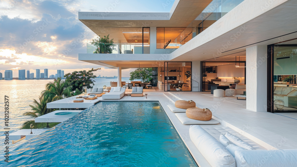 Naklejka premium Penthouse Blends Minimalism with Majestic Skyline