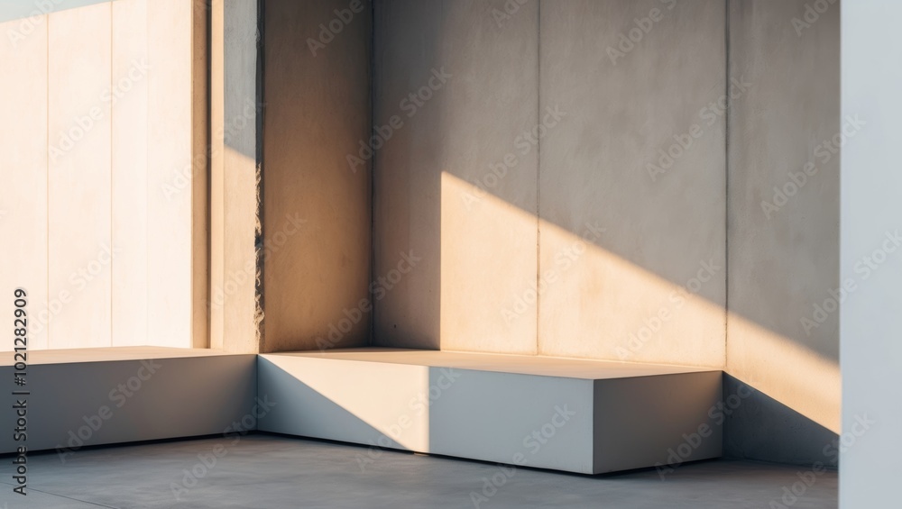 Sunlight Illuminating a Concrete Corner with a Platform. Sunlight Illuminating a Concrete Corner with a Platform.