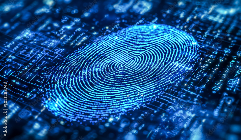 Cyber technology security, Fingerprint digital screen, network protection background design. Fingerprint Scanning Process Cyber technology security, Fingerprint digital screen, network protection background design. Fingerprint Scanning Process