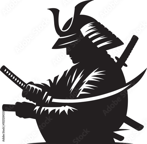samurai warrior sward man mascot Silhouette illustration isolated on a white background