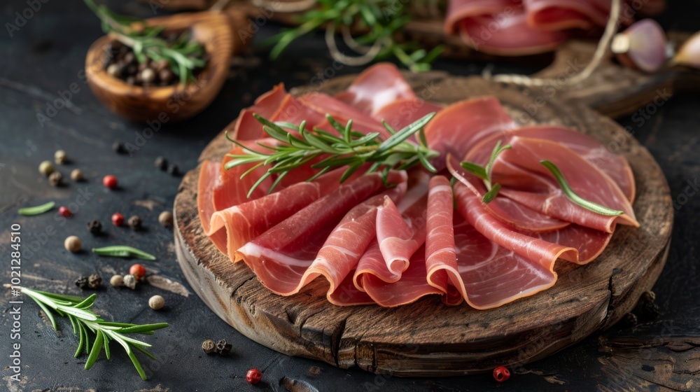 Prosciutto with Rosemary and Black Pepper - Italian Delicacy Prosciutto with Rosemary and Black Pepper - Italian Delicacy