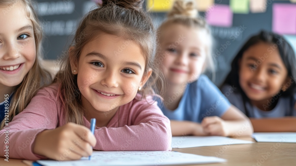 Smiling Children Engaged in Classroom Activities, AI Smiling Children Engaged in Classroom Activities, AI