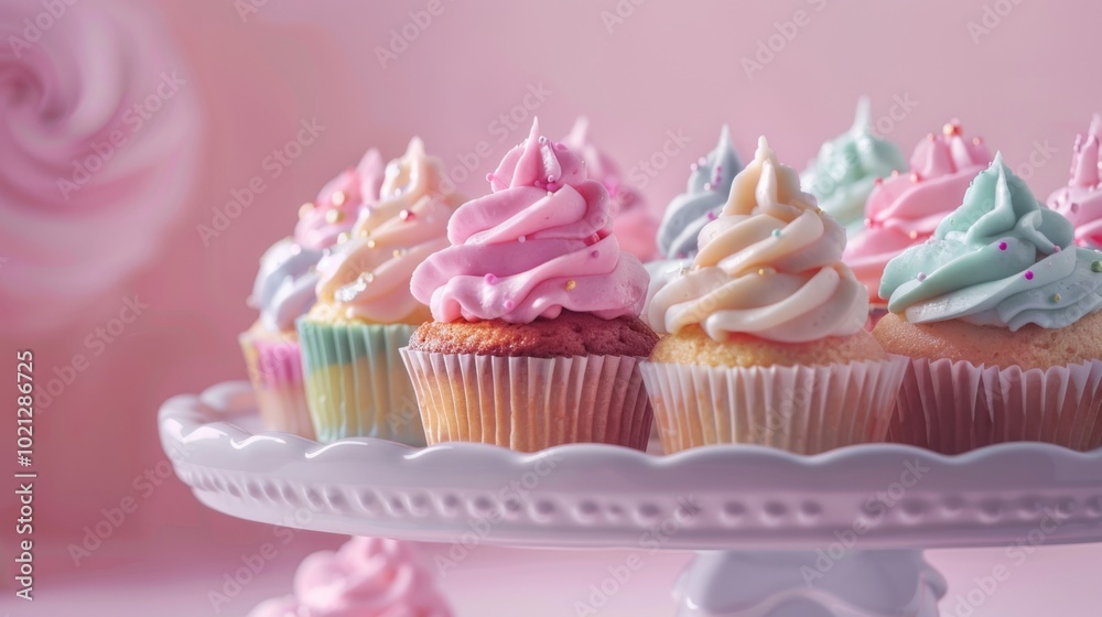Pastel Cupcakes on a White Stand - A Delightful Treat Pastel Cupcakes on a White Stand - A Delightful Treat