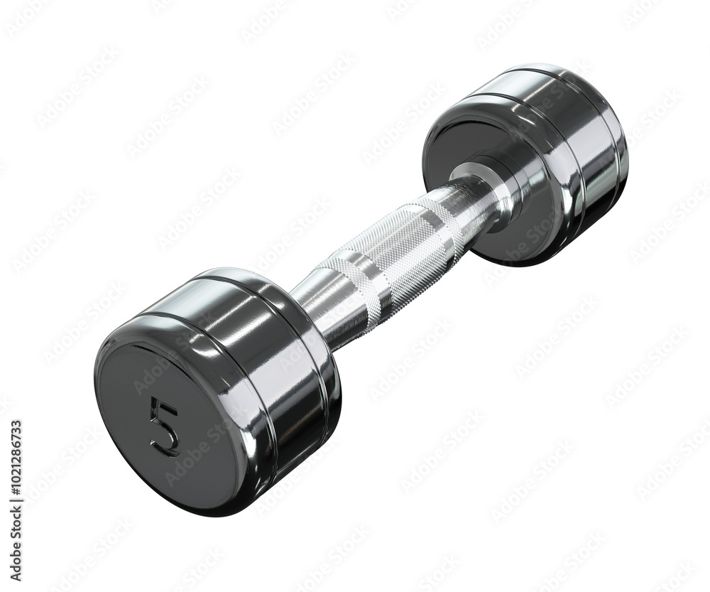 Round Chrome Dumbbell with number 5, weightlifting gym equipment side view. Png clipart isolated on transparent background Round Chrome Dumbbell with number 5, weightlifting gym equipment side view. Png clipart isolated on transparent background